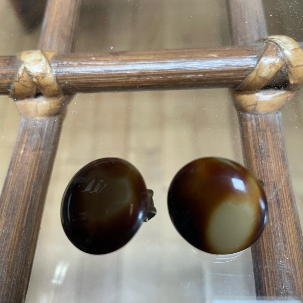 Brown and Tan Two-Tone Earrings with Glossy Finish